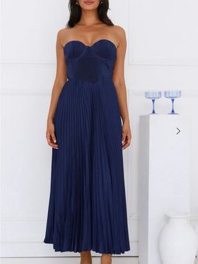 Hello Molly Navy Strapless Pleated Maxi Dress